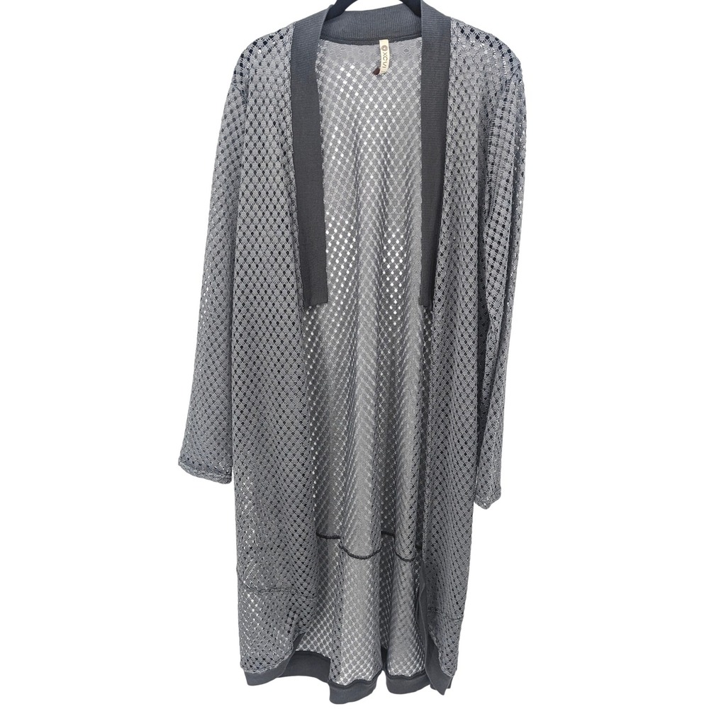 XCVI Mesh Cardigan Womens XL Gray Open Front Long Duster Sheer‎ Lagenlook Casual
